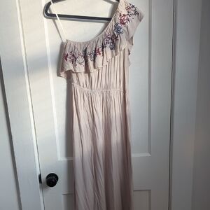 Love &Fire One-Shoulder Women's Dress with Floral Embroidery -Cream Sz M